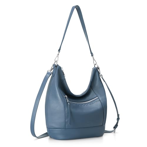 befen Genuine Leather Crossbody Hobo Purse for Women Soft Lightweight Leather Handbags with 2 Removable Straps - color: Blue