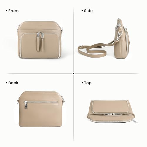befen Genuine Leather Crossbody Bags for Women Travel Wallet Purse | Real Leather, Purse with Built in Wallet, RFID Blocking, 8 Card Slots, Crossbody Bag with Wallet, Detachable Shoulder Strap - color: Light Apricot