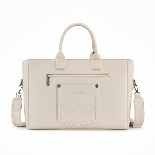 Wrangler Work Tote Bag for Men and Women Business Teacher Bag Large Capacity Briefcase Handbag with Adjustable Strap - color: Tan