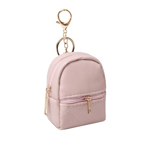 Mini Backpack Cute Cosmetic Bag for Women, Creative Cute Pendant Keychain Key-chains Keyrings PU Leather Makeup Bag Key Lipstick Card Holder Data Cable Organizer Zipper Pouch - color: Pink