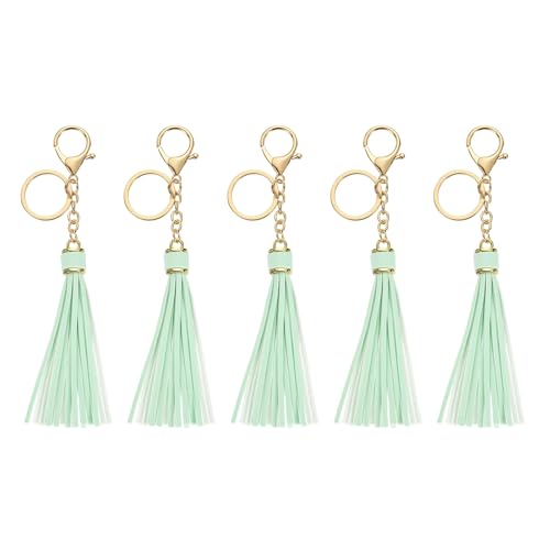 uxcell Leather Keychain Tassels, Women Tassel Bag Charm with Lobster Clasp Key Ring for Handbag Purse - color: Light Green