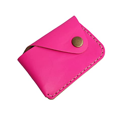 Handmade Genuine Leather Simple Card Holder with Snap Button - Ultra - Thin and Stylishcard case (Rose red) - color: Rose red