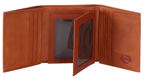 Stealth Mode Trifold Wallet for Men RFID Blocking – Genuine Napa Leather Extra Capacity Mens Wallet, 11 Card Slots, 3 ID Windows, Flip Out ID Holder, Large Tri Fold Leather Wallet for Men - Gift Ready - color: Light Brown