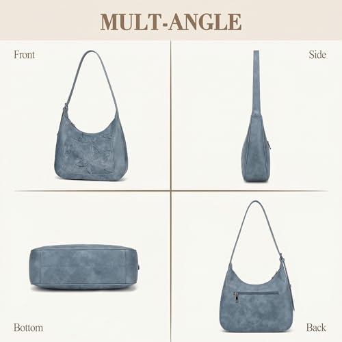 BELTANA Shoulder Bag for Women, Small Vegan Leather Butterfly Hobo Purse | Crescent Shoulder Purse, Top Handle Design, Lightweight, Underarm Style, Daily Travel & Shopping, Gift Choice - color: Blue