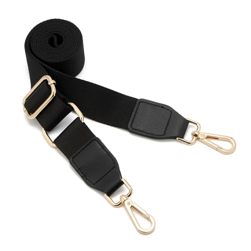 Wide Shoulder Strap (Solid),Adjustable Replacement Belt Crossbody Canvas Bag Handbag - color: Black Gold Leather