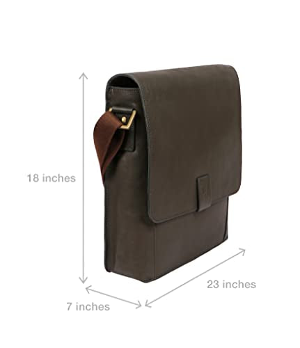 Hidesign Aiden Genuine Leather Medium Crossbody Men/Women Shoulder Messenger Bag/Travel Bag / 10.5" iPad Bag, Olive - color: Olive