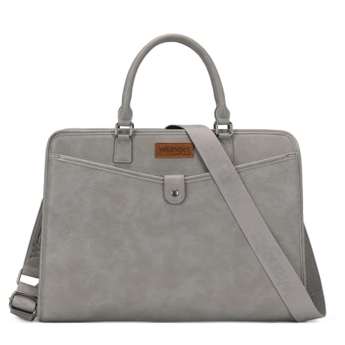 Wrangler Laptop Tote Bag for Women Fits 15.6 In Laptop for Travel and Work | Multi-compartment Organizer, Detachable Adjustable Shoulder Strap, Scratch-resistant Waterproof，Metal Feet on the Base - color: Gray