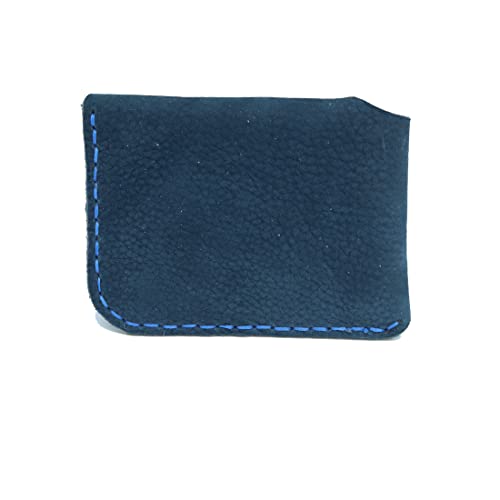 Handmade ultra-thin soft cowhide abrasive leather card set wallet front pocket card case - color: Dark blue