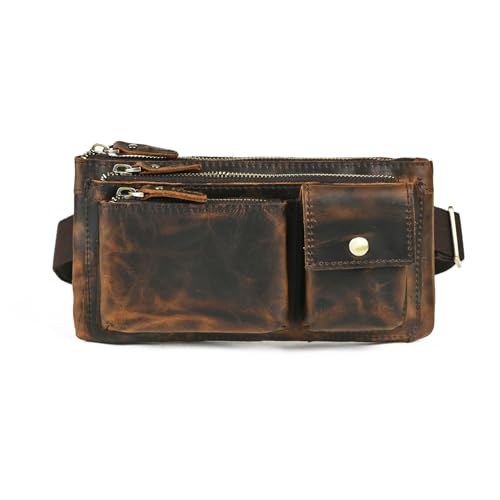 Genuine Leather Hiking Riding Travel Fanny Waist Pack Small Phone Pouch For Men Women FB811-29 (100% Leather-Brown) - color: 100% Leather-811-29 Brown