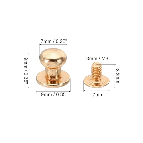 PATIKIL 7mm Leather Rivets, 30 Sets Round Button Head Studs Metal Screw Studs Posts Chicago Screws Rivet for Clothing Leather Crafts, Gold Tone - color: Gold, size: 7mm
