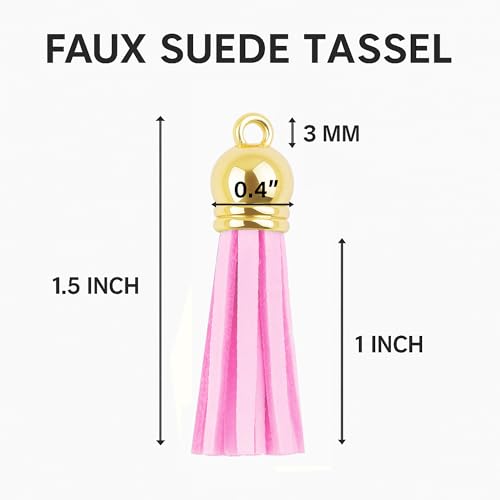 Mandala Crafts Gold Cap Light Pink Faux Suede Leather Tassels, 100 PCs - color: Gold Cap Light Pink Suede