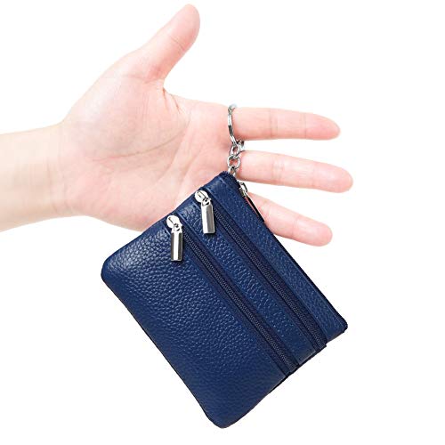 Women Genuine Leather Coin Purse Small Keychain Change Wallet - color: Blue