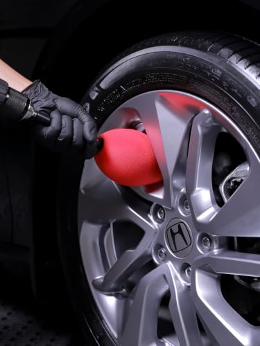 Wheel Rims Polisher, SPTA Polishing Ball, Polishing Cone, Metal Wheel Polishing Tool, Ball Buster Wheel and Rim Polisher System Attaches to Standard Household Drill - color: Red Oval Polishing Ball