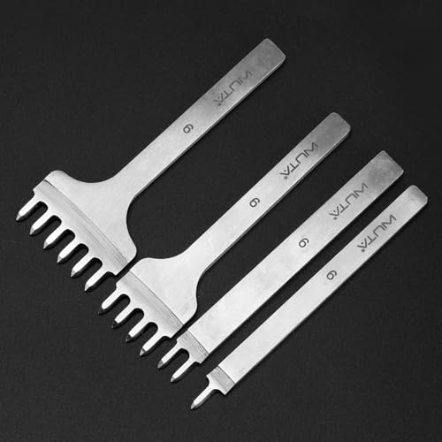 WUTA Leather Hole Punch Tool Silver 2nd Gen Pricking Iron Hole Punche Prong Tooth Lacing Diamond Stitching Chisel Set for DIY Leather Craft Kits (6mm 1/2/4/6) - color: Silver, size: 2nd 6mm 1/2/4/6