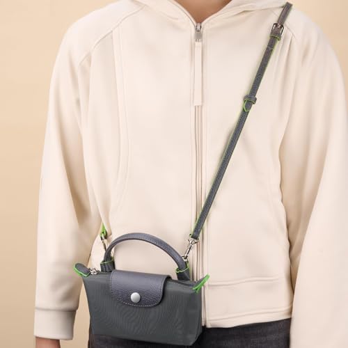 Purse Straps Replacement, Leather Handbag Crossbody Shoulder Strap Kit Adjustable for Mini Longcamp Tote Bag Women - color: Grey Green