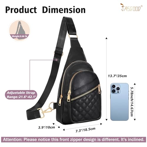 Sling Bag for Women Crossbody Leather Fanny Packs Chest Bag Fashion Sling Backpack Travel JASGOOD - color: Black-gold Hei