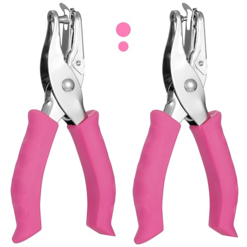 Single Hole Punch Set, 2 Pcs 1/4&1/8 Inch Hole Puncher Single with Soft Grip Handle, One Punch with Scrap Container, 8 Sheets Capacity, Fun Punch for Paper Crafts, Scrapbooks, Tags, Tickets