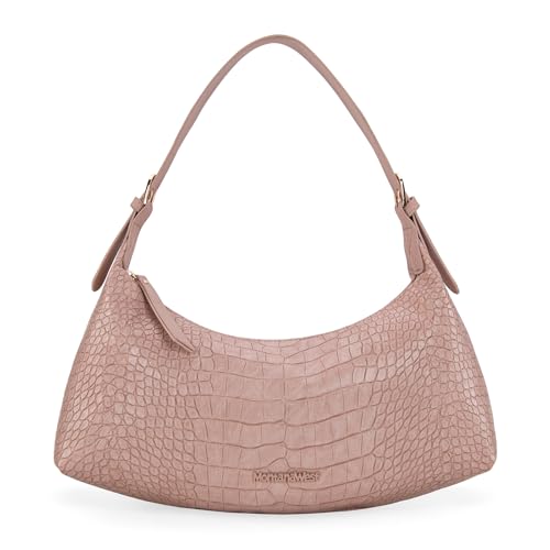 Montana West MEDIUM Shoulder Purses for Women Crescent Hobo Bags Trendy Purses - color: Crocodile Pink