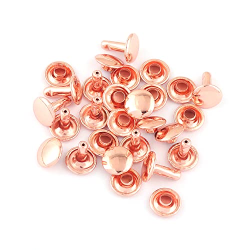 Rose Gold Tubular Double Cap Rivets - 8mm Metal Button Round Rapid Rivet Rivet Studs for Purse Handbags Shoes Belts Leather Craft 120PCS - color: 8mm Rose Gold 120pcs