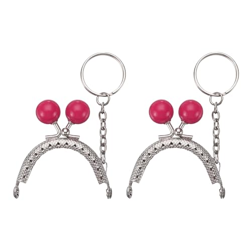 uxcell 2 Pcs Metal Purse Frame, 5cm/1.97" Beads Silver Kiss Lock Clasp Arch Embossing Bag Frames with Key Ring for Purse Making Clutch Bag Coin Purse, Rose Red - color: Rose Red