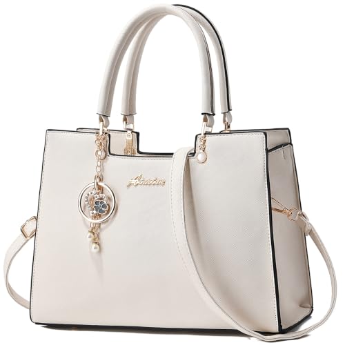 ALARION Purses and Handbags for Women Satchel Purse,PU Leather Tote Bag Crossbody Top Handle Bags with Zipper - color: Xw Beige