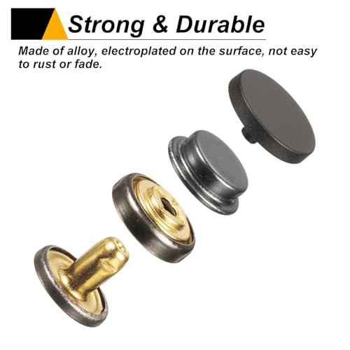 HARFINGTON 30 Sets Press-Stud Cap Button 15mm Metal Snap Fastener Alloy Sew-on Snap Buttons for Bags Leathers Marine Boat Canvas, Black - color: Black, size: 15mm