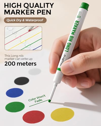 Nicpro 12 PCS Long Nib Marker Pens with 20mm Long Head Fine Tip (Colorful)