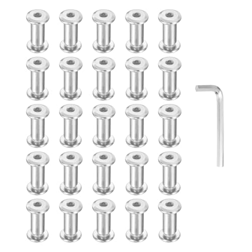 PATIKIL M6x6mm Hex Chicago Screws 8x16mm, 20Pcs 304 Stainless Steel Metric Hex Drive Socket Cap Binding Post Screw Posts for Scrapbook Leather Belt Album Furniture Repair, Silver - size: M6x6mm, 8x16mm