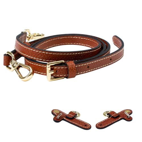 Leather Replacement Straps for Le Pliage Mini Pouch Bags, Adjustable Crossbody & Shoulder Handbag Straps for Women - color: Brown&gold