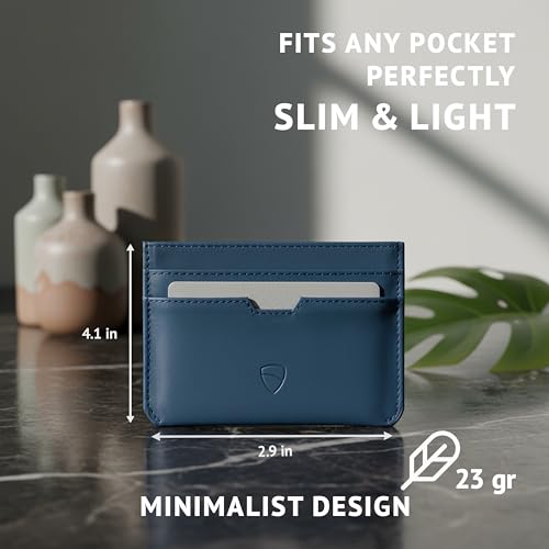 Vaultskin MOORGATE Slim Top-Grain Leather Credit Card Holder, RFID Wallet - color: Royal Blue