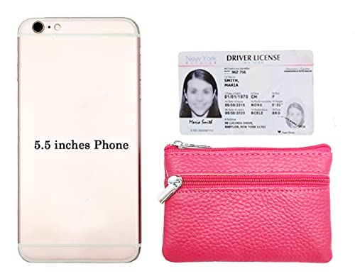 Women's Leather Small Coin Purse Pouch with Keychain Zipper, Mini Card Holder Case(Fuchsia) - color: Fuchsia
