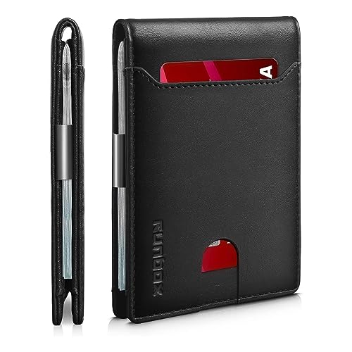 RUNBOX Slim Wallet for Men - RFID Blocking Leather Bifold with Money Clip | Minimalist Front Pocket Wallet Holds 11 Cards,Slim Thin Design,RFID Blocking Protection, Practical Birthday Gifts for Men - color: Classic Black