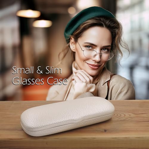 MyEyeglassCase Men Small Glasses case - Eyeglasses Hard Shell Holder Pouch & Cloth-Reading Slim & Narrow Case Heavy Duty - color: Pearl