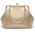 Kiss Lock Frame Handbag, PU Leather Shoulder Tote Bag Messenger Hobo Clutch Purse for Women Formal Work Leisure - color: Bright Gold