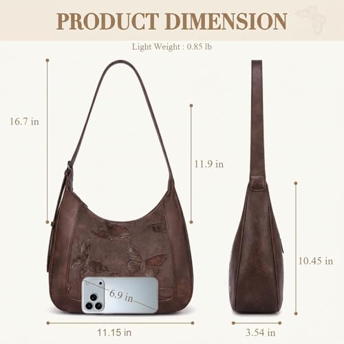 BELTANA Shoulder Bag for Women, Small Vegan Leather Butterfly Hobo Purse | Crescent Shoulder Purse, Top Handle Design, Lightweight, Underarm Style, Daily Travel & Shopping, Gift Choice - color: Coffee
