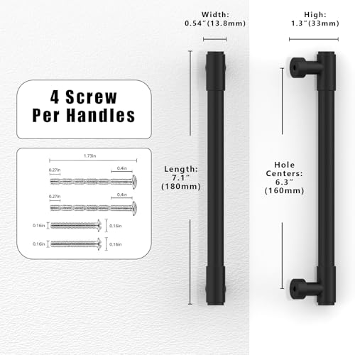 10 Pack Matte Black Cabinet Pulls 6.3 Inch(160mm) Kitchen Cabinet Handles Cabinet Hardware for Drawer Pulls - color: Matte Black, size: 6.3" Hole Center