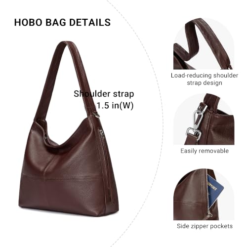 Genuine Leather Hobo Bags for Women Crossbody Purses Work Tote Bag Designer Shoulder Handbags with 2 Straps - color: Coffee