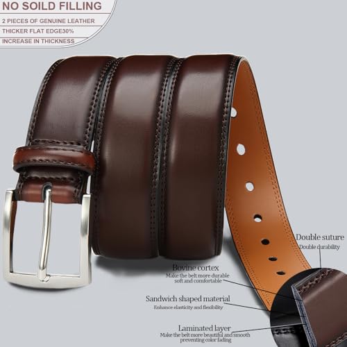 Men's Genuine Leather Dress Belts, 2 Pack, 1.32" Wide, | 100% genuine cowhide leather, handcrafted with classic prong buckles for business, casual, office, suit, jeans and daily wear - color: 05 Black Belt/Curry Belt, size: Fits 30" to 34" waist