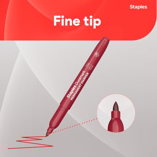 Staples Duramark Permanent Markers, Fine Tip, Red, 12-Pack | Bold markers for office, warehouse, and inventory labeling tasks. - color: Red, size: 12 Pack, style: Fine