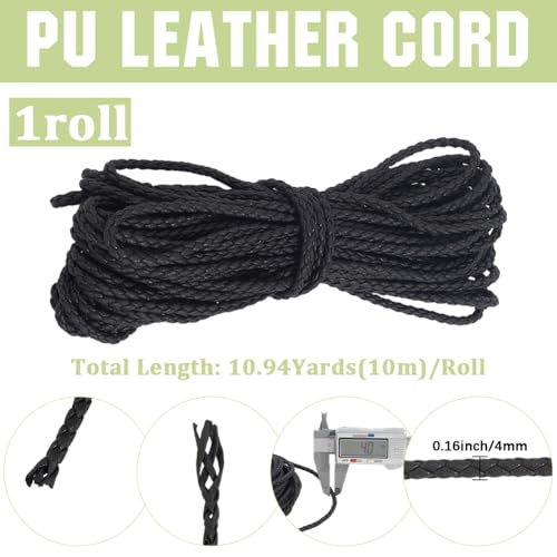 GORGECRAFT 10m Black Braided Leather Cord 4mm Round Leather Strings Bolo Tie Necklace Cords Leatherette Rope PU Braiding Strips Beading Threads for DIY Crafts Bracelet Necklace Keychain Jewelry Making - color: Black, size: 4mm*10m