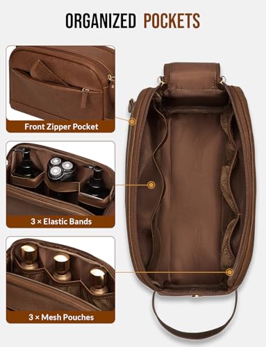 PU Leather Toiletry Bag for Men, Brown - color: Brown, size: Medium