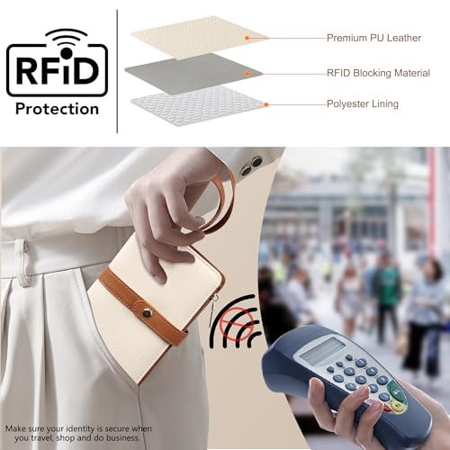 Small Wallet Women RFID Blocking Vegan Leather Slim Thin Bifold Credit Card Wallet Passport Holder Ladies Travel Wallet Mini Purse with Zipper Pocket - color: Beige Brown