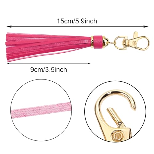 Penta Angel 2Pcs 5.9'' Large PU Leather Tassel with Lobster Swivel Keychain Pendant for Handbag Backpack Jewelry Makingg(Rose Red) - color: Rose Red