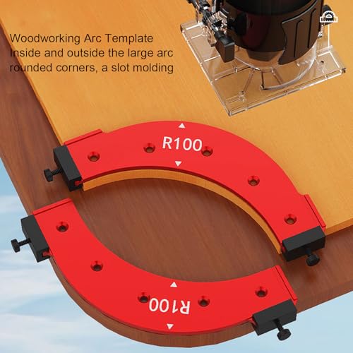 Jiawu Radius Jig Router Templates, Set of 5 (R100 R150 R200 R250 R300), Aluminum Alloy Corner Rounding Jig for Router, Woodworking Corner Radius Template for Cabinet, Wardrobe, Furniture, Door