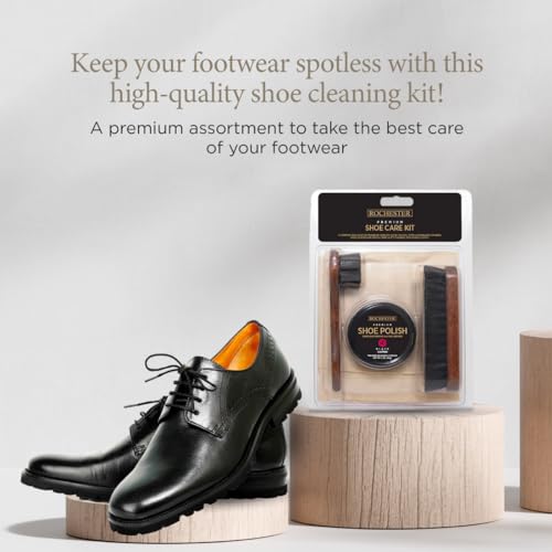 Rochester Premium Shoe Care Kit, Leather Shoe Care Kit with Black Shoe Polish, 100% Horsehair Dauber, 100% Horsehair Shoe Brush, and Soft Flannel Polishing Cloth, Shoe Accessories
