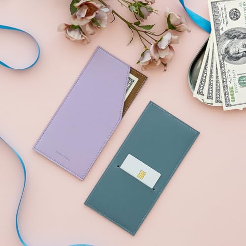 PU Leather Card & Cash Envelope for Travel and Budgeting Fog Blue | Reusable Money Holder, Stylish Leather Money Envelope - color: Fog Blue