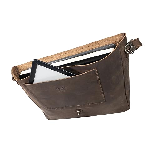 Hide & Drink, Messenger Bag with Shoulder Strap, 13-14 Inch Laptop Storage, Classic Portfolio, Travel Accessory, Full Grain Leather, Handmade, Bourbon Brown