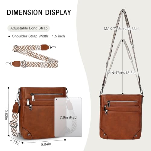 TANTOMI Crossbody Bag for Women PU Leather Travel Purse | Trendy Women's Shoulder Handbags, Comfort Adjustable Wide Strap, Water-Resistant, Multi Pockets for Daily Use & Travel - color: Brown