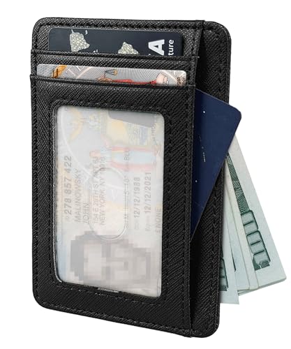 Personalized Initial Card Wallet - Deep 3D Embossed Floral Leather Slim RFID Blocking Holder, Ultra-Thin 0.54cm Custom Monogram Gift for Men & Women (A,Onyx Black) - color: Onyx Black