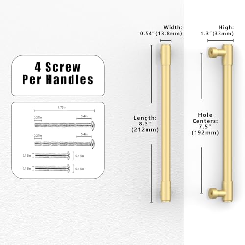 10 Pack Brushed Gold Cabinet Pulls 7.5 Inch(192mm) Kitchen Cabinet Handles Cabinet Hardware for Drawer Pulls - color: Brushed Gold, size: 7.5" Hole Center